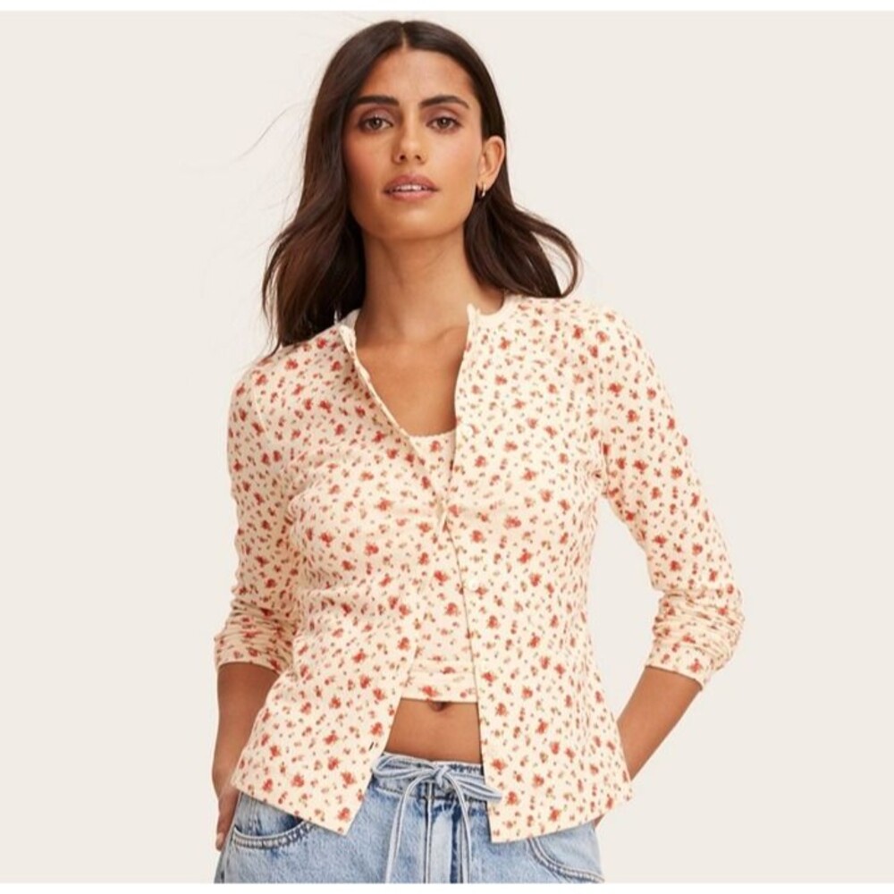 Women's Parke x Target Pointelle Cardigan Cream Floral XXL